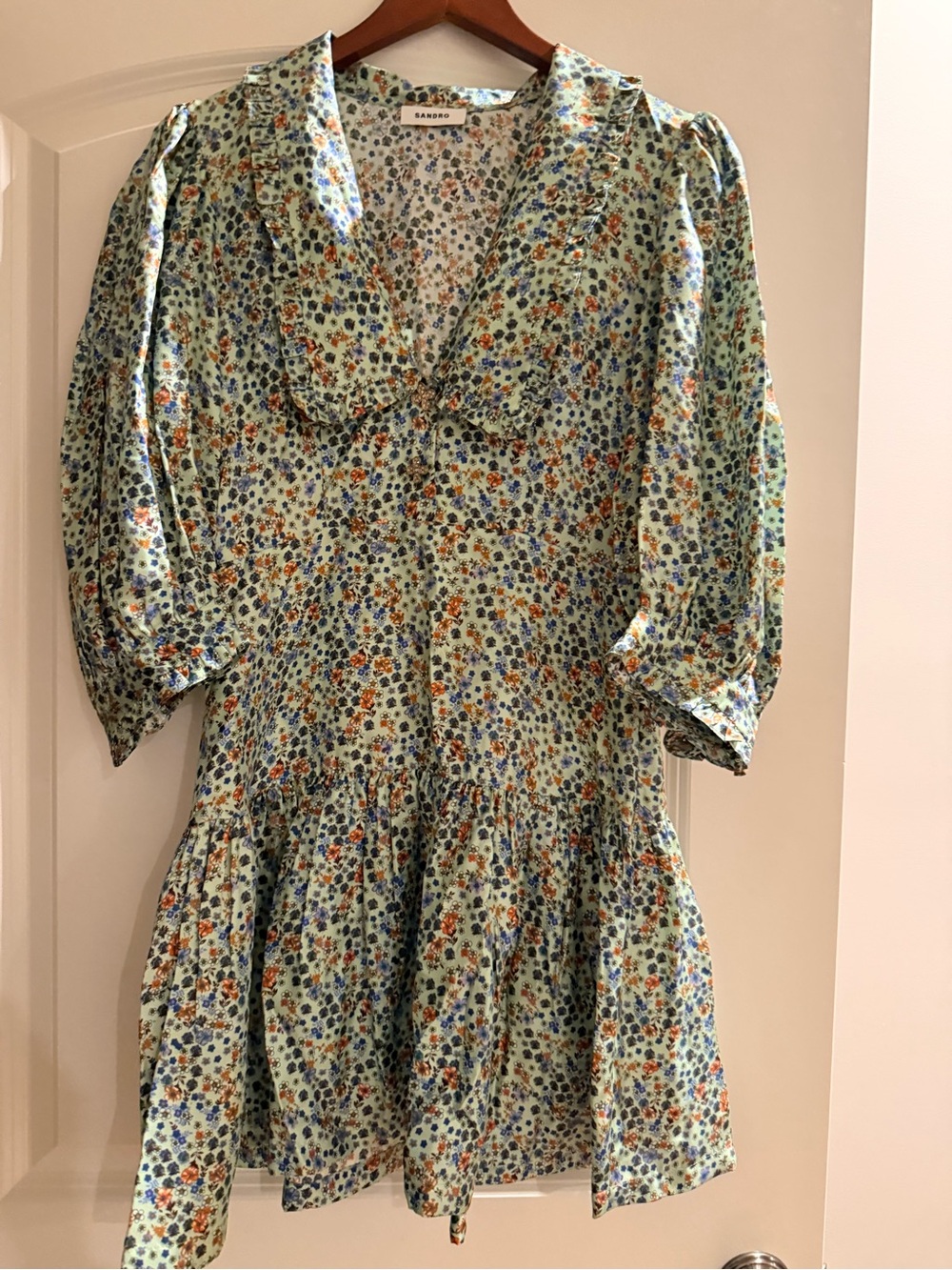 Sandro Kids Floral Puff-Sleeve Dress - Light Green Multi